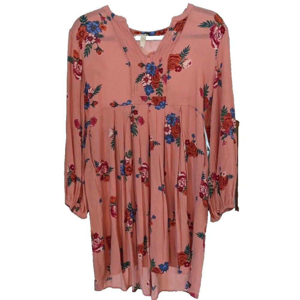 Matilda Jane Let's Go Out Dress Pink Floral Boho Pocket Trapeze Swing Dress S